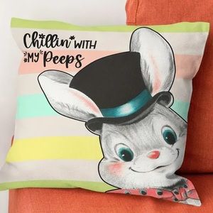 NIP Pillow cover 18” x 18” Zipper open/close 1 VINTAGE “Chillin with my Peeps”